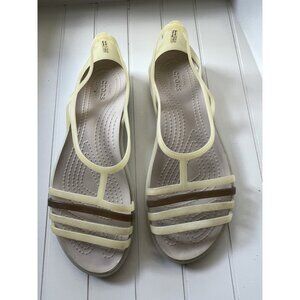 Crocs Womens Isabella Sandal Size 7 Beige Tan Brown Strappy Jelly Flat Shoe
